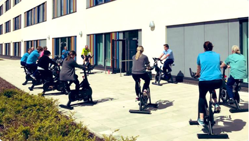 Staff fitness class outdoors