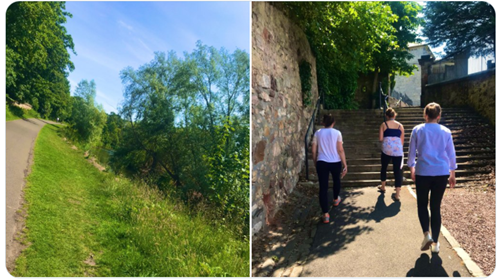 Staff fitness class walking